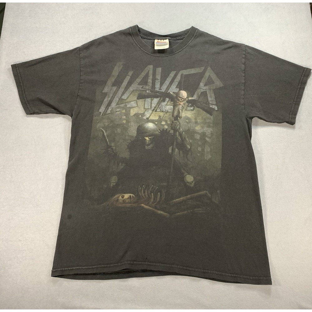 SLAYER Soldiers Cross Merch Band T Shirt Hanes Heavyweight 2009 Distressed